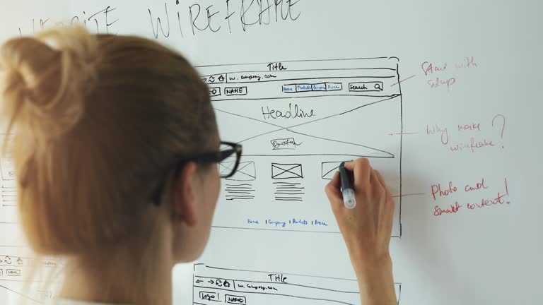 web development - UI UX designer working on new website wireframe