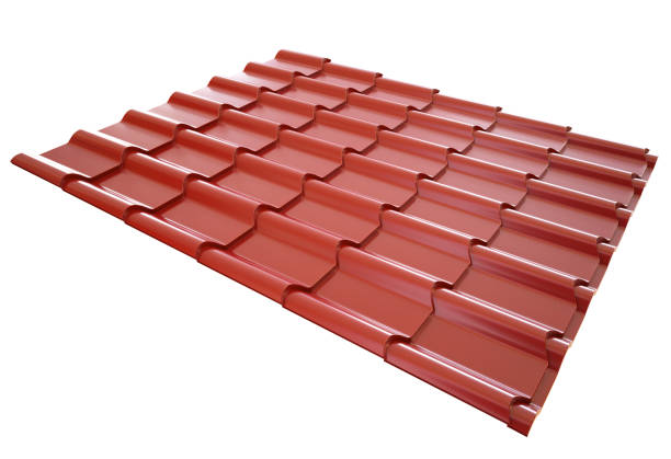 istock Red metal roof tile isolated on white background. 1224435961