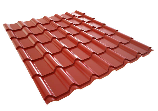 istock Roof metal tile red, isolated on white background. 1224436036
