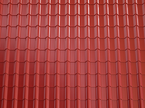 Metal roof painted in red color. 3d illustration.