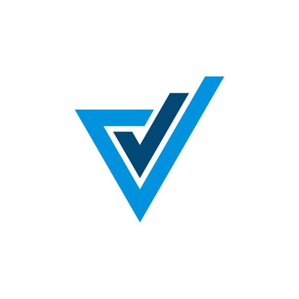 ilustrações de stock, clip art, desenhos animados e ícones de blue check mark triangle logo template illustration design. vector eps 10. - letra v