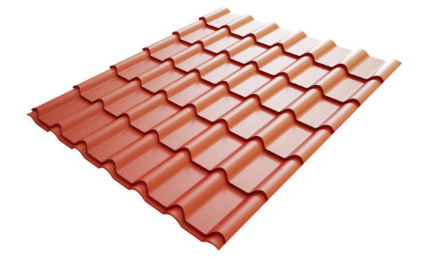istock Roof metal tile red, isolated on white background. 1224437053