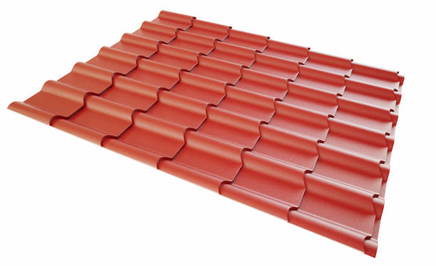istock Roof metal tile red, isolated on white background. 1224437091