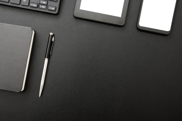 istock Office desk table with supplies. Flat lay Business workplace and objects. Top view. Copy space for text 1224437454