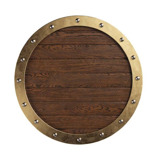 Medieval knightly round shield with metal border. Clipping path included. Medieval knightly round shield with metal border. Clipping path included. 3d illustration. coat of arms photos stock pictures, royalty-free photos & images