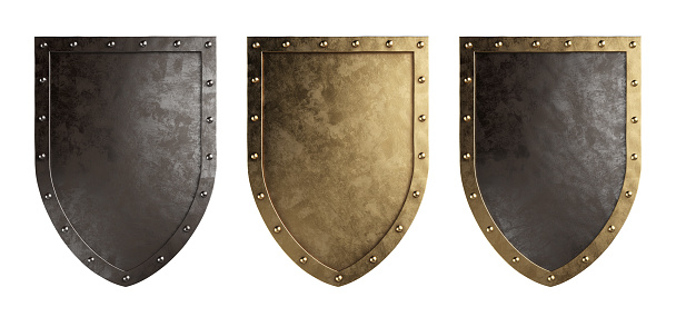 Conjunto de escudos medievales aislados sobre un fondo blanco. Ruta de recorte incluida. photo