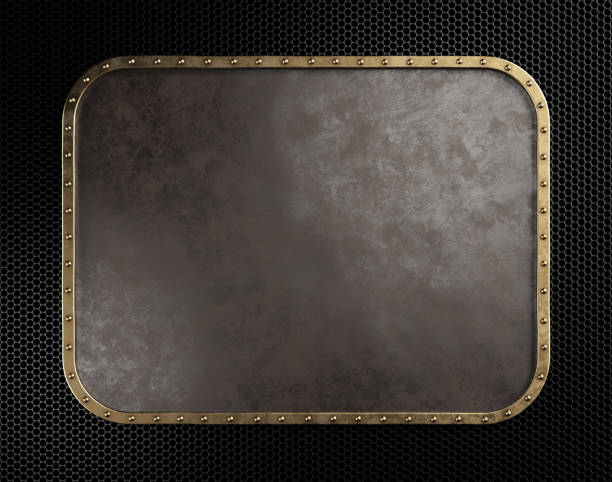 istock Empty old metal plate with brass border. 1224437755
