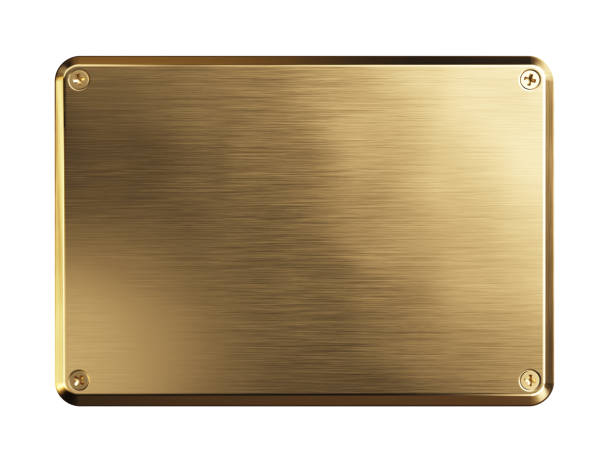 Empty brass metal plate. Clipping path included. Empty brass metal plate. Clipping path included. 3d illustration shield photos stock pictures, royalty-free photos & images