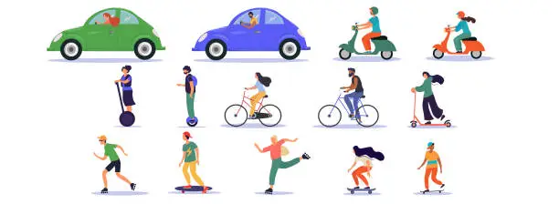 Vector illustration of Large set of transport and ride icons