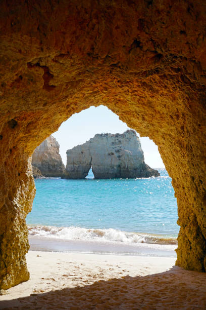 beautiful rock formations and arches at beach near Alvor in the Algarve
