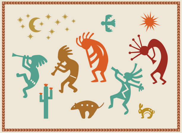 на юго-западе тема коренных американских индийских икон и символов - anasazi stock illustrations