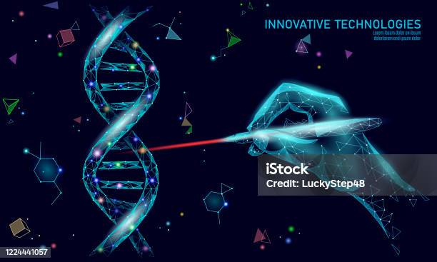 Dna 3d Structure Editing Medicine Concept Low Poly Polygonal Triangle Gene Therapy Cure Genetic Disease Gmo Engineering Crispr Cas9 Innovation Modern Technology Science Banner Vector Illustration Stock Illustration - Download Image Now