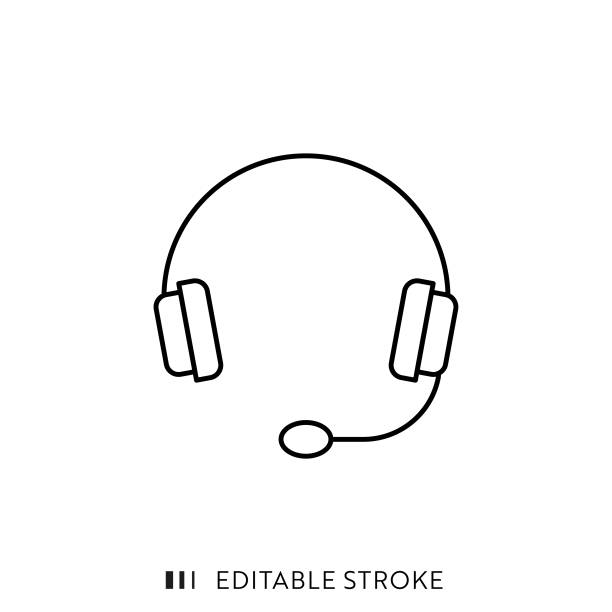 illustrazioni stock, clip art, cartoni animati e icone di tendenza di icona linea cuffie con tratto modificabile e pixel perfetto. - telefono a mani libere