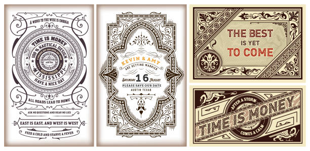 Set of 4 vintage labels. Vector layered Set of 4 vintage labels. Vector layered gin label stock illustrations