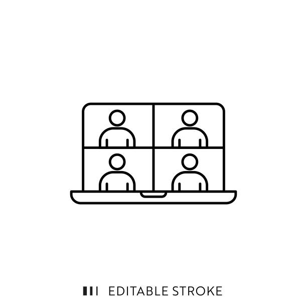 Online Meeting Icon with Editable Stroke and Pixel Perfect. Online Meeting Line Icon with Editable Stroke and Pixel Perfect. business meeting stock illustrations