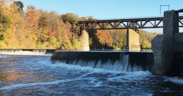 istock Paris, Ontario, Canada in autumn with bridge and dam 1224443829