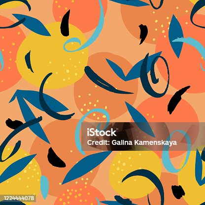 istock Floral Fruit seamless pattern made of oranges with leaves 1224444078