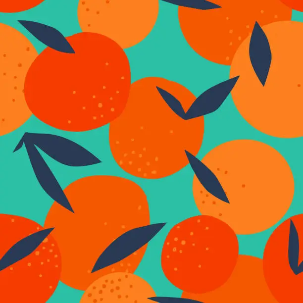 Vector illustration of Floral Fruit seamless pattern made of oranges with leaves