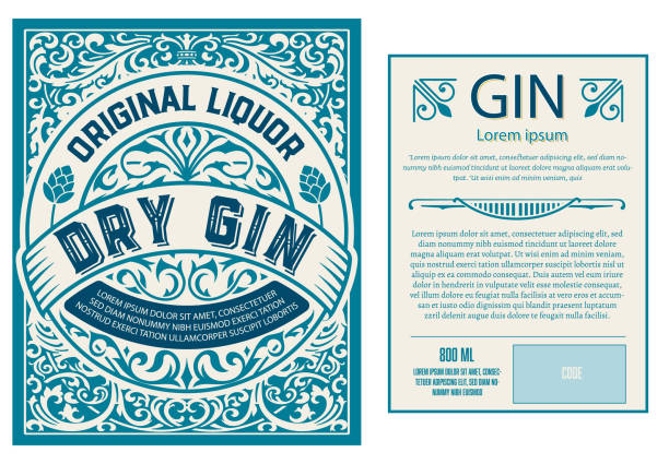 illustrations, cliparts, dessins animés et icônes de ensemble d’étiquettes de gin vintage complètes. vecteur en couches - gin