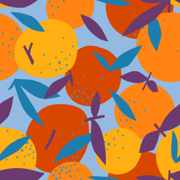 floral fruit nahtloses muster aus orangen mit blättern - kunst und handwerkserzeugnis stock-grafiken, -clipart, -cartoons und -symbole