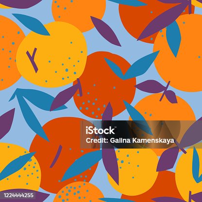 istock Floral Fruit seamless pattern made of oranges with leaves 1224444255