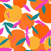istock Floral Fruit seamless pattern made of oranges with leaves 1224444919