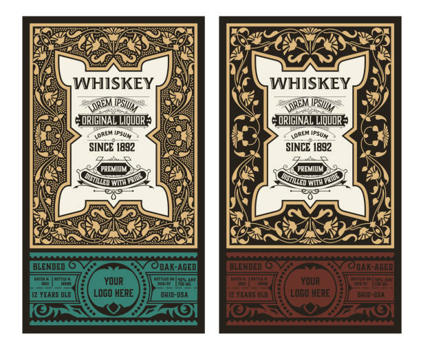 istock Vintage bottle label design with floral elements. Alcohol industry emblem, distilling business. 1224446724