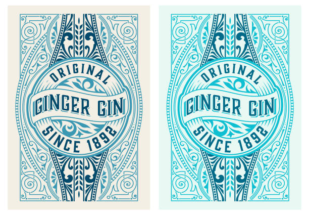 Vintage label with gin liquor design Vintage label with gin liquor design gin label stock illustrations