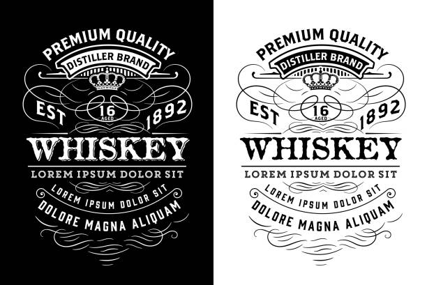 ilustraciones, imágenes clip art, dibujos animados e iconos de stock de etiqueta occidental para whisky u otros productos. vector en capas - whisky