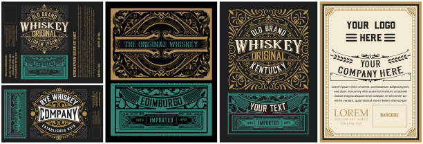 ilustrações de stock, clip art, desenhos animados e ícones de set of 6 vintage labels for packing - whisky