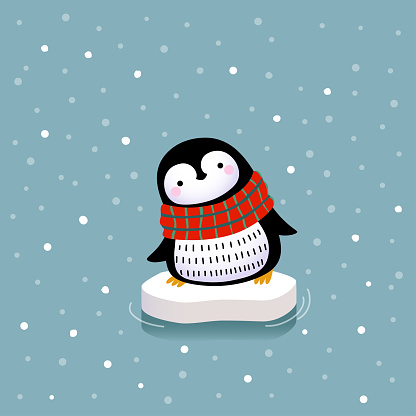Vector illustration of a cute penguin on the ice floe.
