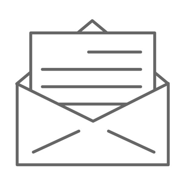 Letter thin line icon, delivery symbol, receive mail envelope vector sign on white background, opened letter in envelope icon in outline style for mobile concept and web design. Vector graphics. Letter thin line icon, delivery symbol, receive mail envelope vector sign on white background, opened letter in envelope icon in outline style for mobile concept and web design. Vector graphics letter envelope icon stock illustrations