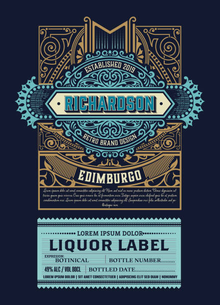 Luxury Liquor Label with floral ornaments Luxury Liquor Label with floral ornaments gin label stock illustrations