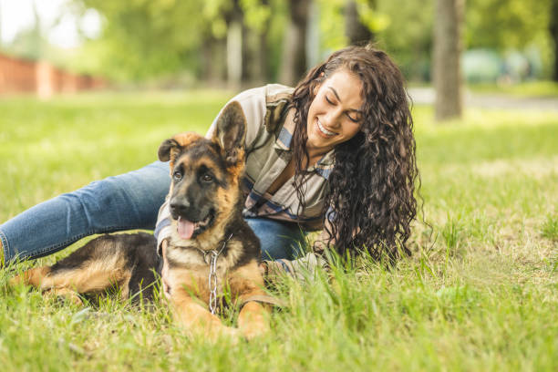 istock Woman with dog at park 1224451748