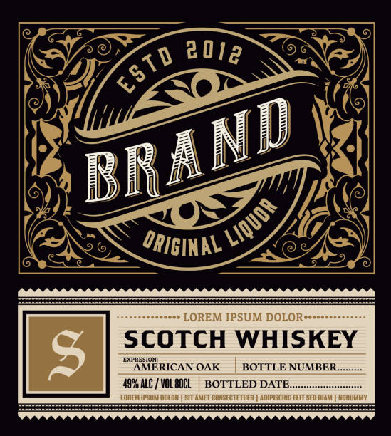 ilustrações de stock, clip art, desenhos animados e ícones de viintage label design. ornate logo template for tequila, whiskey, spirituous drinks label. - whisky