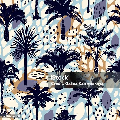 istock Palm tree seamless pattern. Holiday summer tropical background. 1224454830