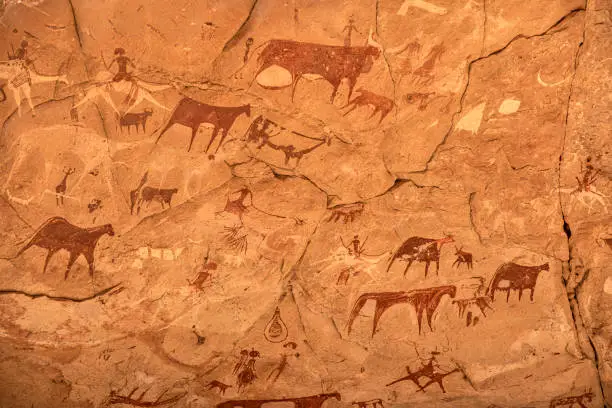 Photo of Prehistoric rock painting art, Ennedi massif, Sahara, Chad