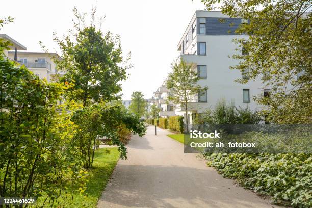 Green Residential Area With Apartment Buildings In The City Europe Stock Photo - Download Image Now