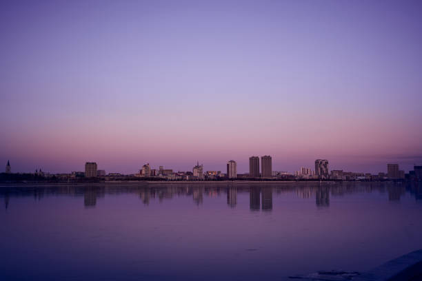 Riverside in the early morning. Blagoveshchensk, Amur region, Russia