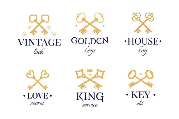 Vector illustration of Vintage golden keys set