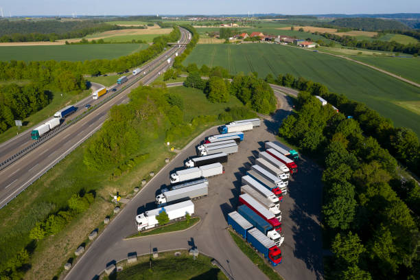 istock Trucks in Parking Lot, Aerial View 1224469917