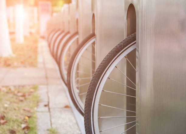 Bicycle rental service points in urban streets