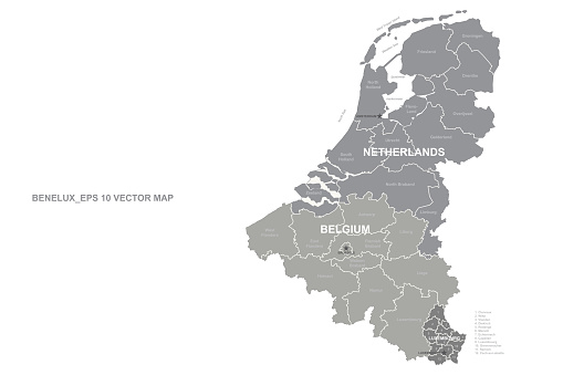 BENELUX map. vector benelux map in european countries.