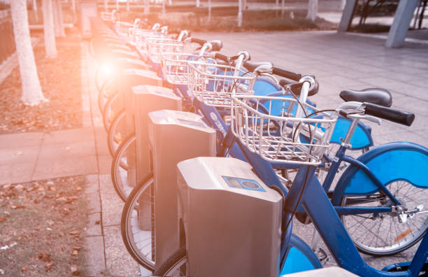 Bicycle rental service points in urban streets