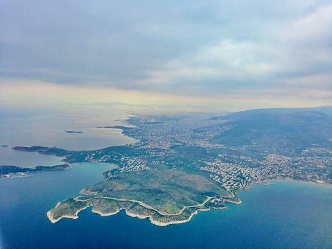 Photo of Athens and the Aegean sea from the plane