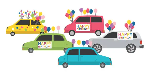 Vector illustration of Celebrating A Birthday With A Driving Parade