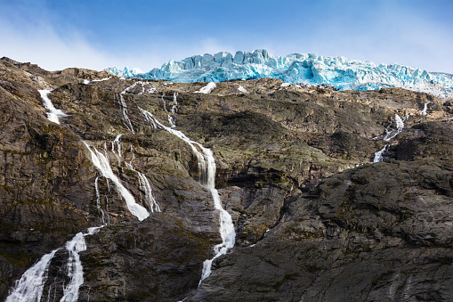 Briksdal glacier, waterfall, Olden, Norway