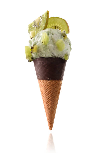 Ice cream cone flavored kiwi isolated white