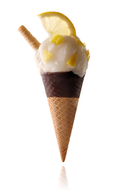 Ice cream cone flavored lemon isolated white