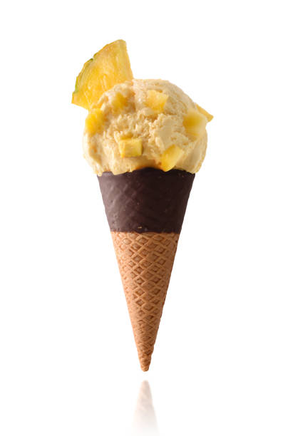 Ice cream cone flavored pineapple isolated white